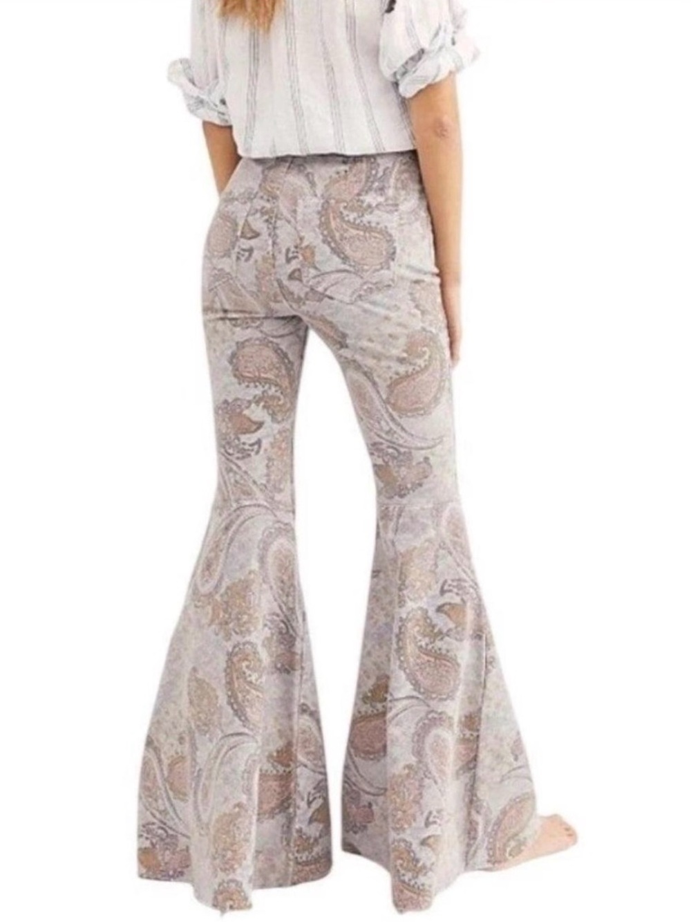 Free People We The Free Just Float On Flare Jeans Limestone Paisley Size 26 - Picture 3 of 16